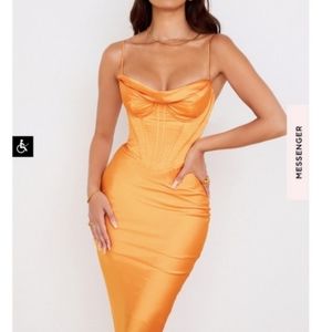 Myrna tangerine satin corset dress